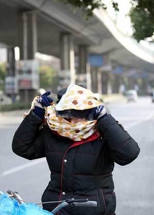 A lady braves gale in the street of Hangzhou, capital of east China's Zhejiang Province, Jan. 23, 2009. [Photo: Xinhua]