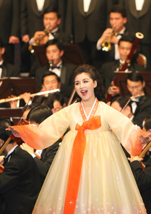 A musician performs during a concert to celebrate the Lunar New Year in Pyongyang, capital of the Democratic People's Republic of Korea (DPRK), Jan. 25, 2009.