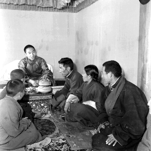 The 10th Panchen Lama in discussions with representatives of the people of the Tibetan region. 