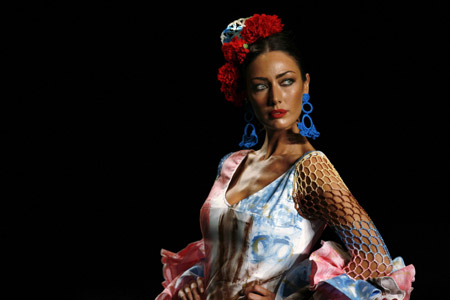 A model presents a creation by designer Melisa Lozano during the International Flamenco Fashion Show in Seville January 30, 2009. The show will run until February 1.