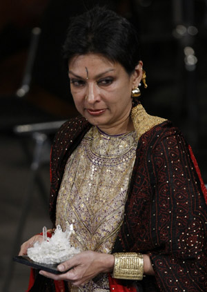 Indian dancer Mallika Sarabhai from the Darpana Academy of Performing Arts is pictured after being honoured during the Forum's Crystal Award ceremony at the World Economic Forum (WEF) in Davos January 31, 2009. 