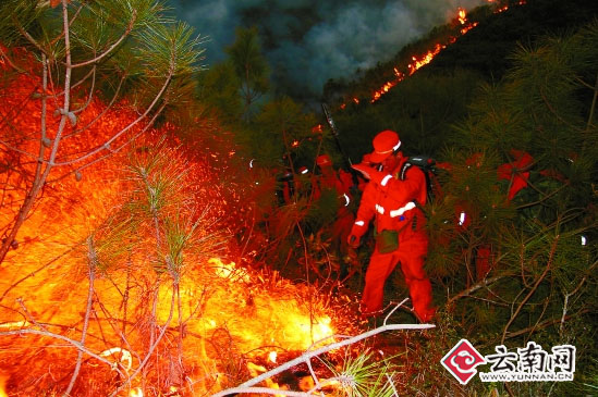 Soldiers fought the forest fire in southwest China's Yunnan Province.