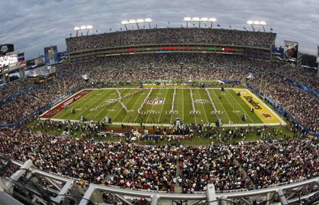 Raymond James Stadium is shown before the start of the NFL's Super Bowl XLIII football game in Tampa, Florida, February 1, 2009.