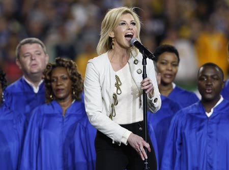 Faith Hill sings "America the Beautiful" prior to the NFL