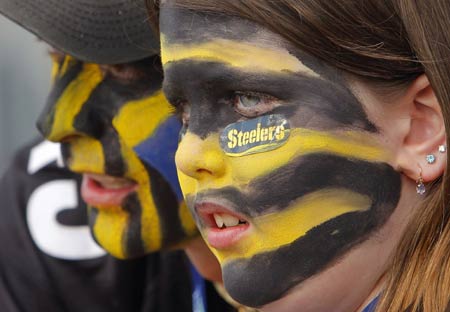 Pittsburgh Steelers fans in the stands before the NFL's Super Bowl XLIII football game in Tampa, Florida, February 1, 2009.