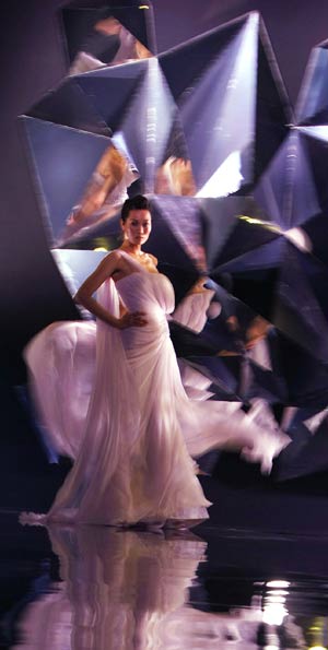 A model displays a creation by Lebanese designer Abed Mahfouz during his Rome Fashion Week Haute Couture Spring/Summer 2009 show February 2, 2009.
