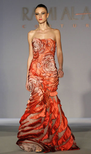 A model displays a creation by Syrian designer Rami Al Ali during his Rome Fashion Week Haute Couture Spring/Summer 2009 show Feb. 3, 2009.