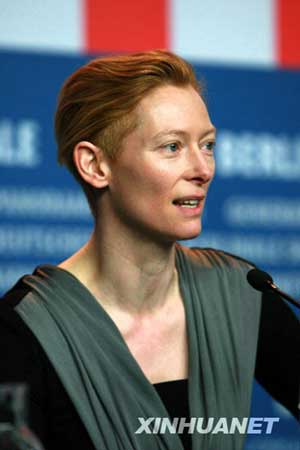 British actress Tilda Swinton, president of the jury of the 59th Berlinale International Film Festival, speaks during a news conference in Berlin, capital of Germany, Feb. 5, 2009. 