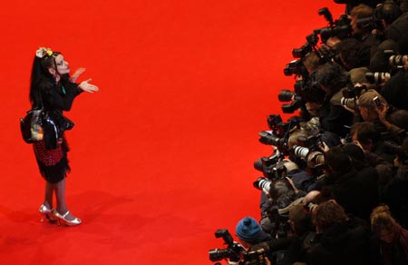 German singer Nina Hagen poses as she arrives at the red carpet for the screening of the opening film 'The International' at the 59th Berlinale film festival in Berlin February 5, 2009.