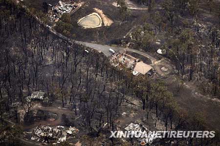 Photo taken on Feb. 8 shows the aftermath of a bushfires which started in Victoria state in south Australia. 