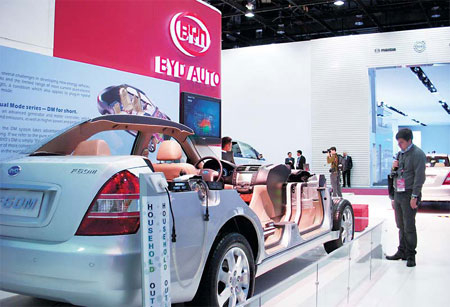 Chinese battery and electric car producer BYD Auto exhibits its plug-in hybrid technology at the North American International Auto Show last month in Detroit.