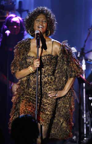 Singer Whitney Houston performs at the 2009 Grammy Salute to Industry Icons event honoring Clive Davis in Beverly Hills, California February 7, 2009. 