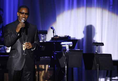 Actor Jamie Foxx speaks at the 2009 Grammy Salute to Industry Icons event, honoring Clive Davis in Beverly Hills, California February 7, 2009.