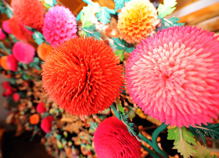 Ghee flowers are displayed at the Taer Monastery in Huangzhong County, northwest China's Qinghai Province, Feb. 8, 2009. 