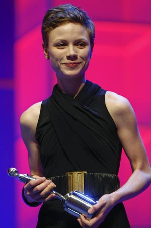 Actress Orsi Todh holds her European 'Shooting Stars 2009' award during a ceremony at the 59th Berlinale film festival in Berlin, February 9, 2009. 