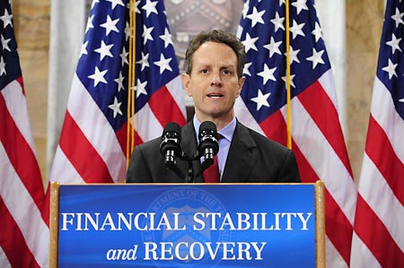 U.S. Treasury Secretary Timothy Geithner speaks at a press conference in Washington, the United States, on Feb. 10, 2009. The Obama administration Tuesday unveiled a new financial bailout package to restore the U.S. ailing financial system.