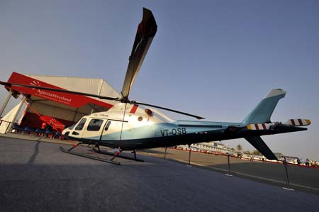 A civilian helicopter is displayed at an airshow in Bangalore, India, Feb. 11, 2009. 