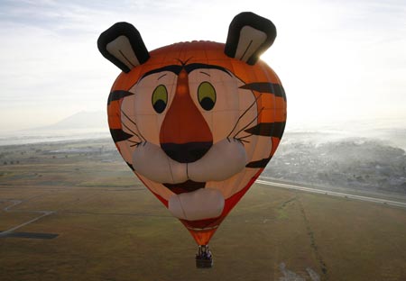 A hot air balloon takes off during the start of the 14th Philippine International Hot Air Balloon Week at Clark airbase in Pampanga province, north of Manila, February 12, 2009.