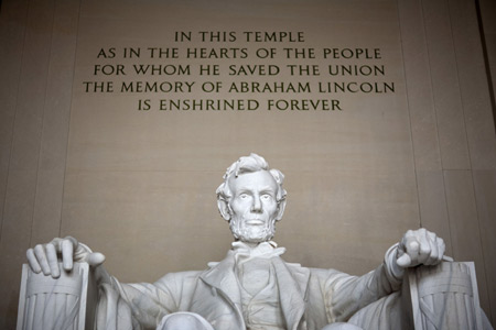 The statue of Abraham Lincoln sits at the Lincoln Memorial ahead of celebrations commemorating the 200th anniversary of Lincoln's birth in Washington February 11, 2009. The 16th President of the United States was born February 12, 1809. 