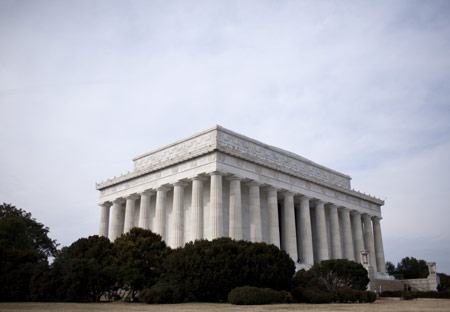 The Lincoln Memorial is seen ahead of celebrations commemorating the 200th anniversary of Lincoln's birth in Washington February 11, 2009. The 16th President of the United States was born February 12, 1809.