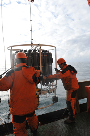 Members of the Chinese expedition team work on China's Antarctic ice breaker Snow Dragon on the Antarctica, Feb. 15, 2009.[Xinhua]