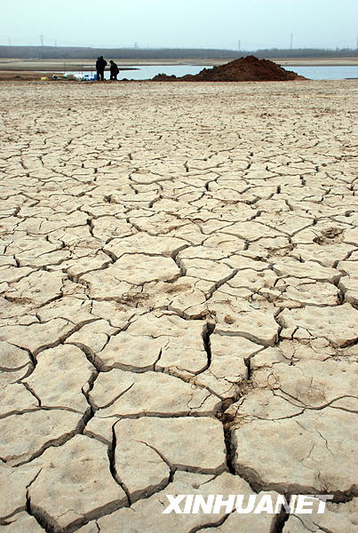 Photo taken on February 15, 2009 shows the dry Tanghe Reservoir in Tangyin County, Henan Province.