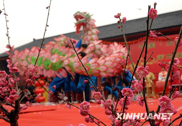 A dragon dance is performed by villagers in Lincheng Township, Changxing County, east China's Zhejiang Province, Feb. 15, 2009. [Photo: Xinhuanet]