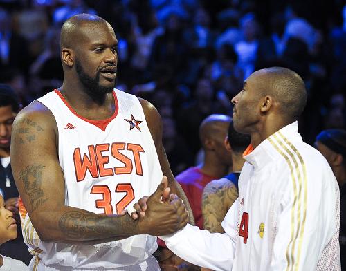 Kobe Bryant (R) and Shaquille O'Neal were elected the Most Valuable Player of the NBA's annual All-Star Game on Sunday. 