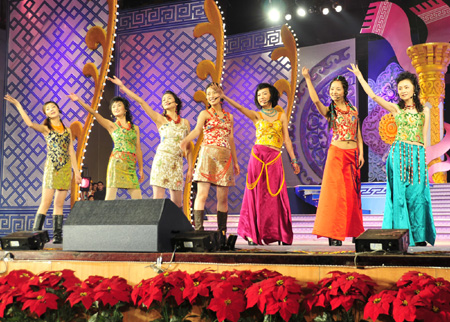 Tibetan artists sing a song during a rehearsal for the grand party scheduled to open on Feb. 24 to celebrate the upcoming Tibetan New Year, the year of Ox, in Lhasa, capital of sotuhwest China's Tibet Autonomous Region, Feb. 14, 2009. [Jia Lijun/Xinhua]