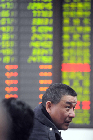 A man sits in front of an electronic screen at a brokerage in Beijing, China, Feb. 18, 2009.[Xinhua]