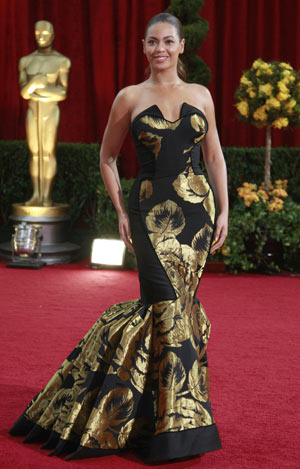 Singer Beyonce arrives at the 81st Academy Awards in Hollywood, California Feb. 22, 2009.[Xinhua/Reuters]