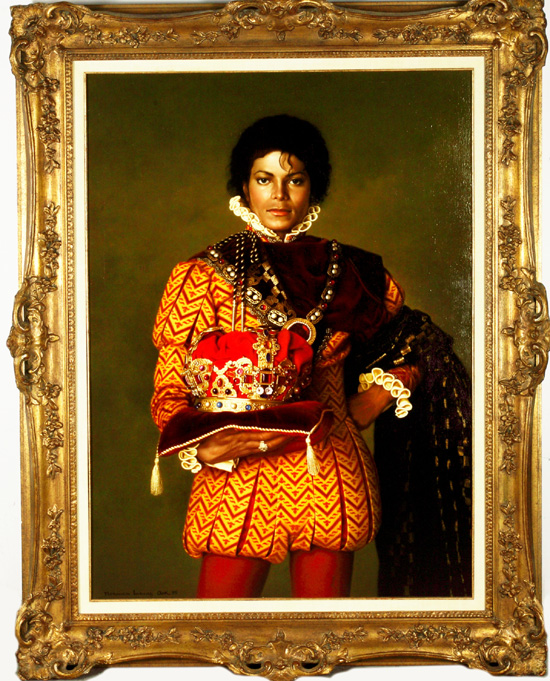 Portrait of Michael Jackson dressed as a King, oil on canvas, signed and dated 1995. Housed in an elaborate gold frame. Estimate: $4,000 - $6,000 [China.org.cn/Julien&apos;s Auctions/Shaan Kokin] 