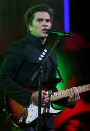 Colombian singer Juanes performs during the 50th Vina del Mar International Song Festival in Vina Del Mar city, Chile, Feb. 24, 2009.