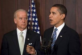 US President Barack Obama (R) makes comments on the Fiscal Year 2010 budget with Vice President Joe Biden in the Eisenhower Executive Office Building Washington, DC. [Jim Watson/CCTV/AFP] 