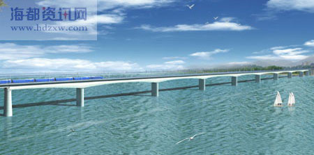This is an artist's rendition of the bridge that will be built across the Minjiang River in east China's Fujian Province. Workers began building the first pier of the two-way railway bridge on Sunday, March 1, 2009. The bridge will be a key part of the Xiangtang-Putian Railway that runs from Jiangxi Province to Fujian Province. [Photo: hdzxw.com]