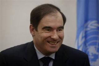 John Ging, the head of Gaza operations for the U.N. Relief and Works Agency, UNRWA, smiles during an interview with The Associated Press in Gaza City, Thursday, Feb. 26, 2009. [Khalil Hamra/CCTV/AP Photo] 