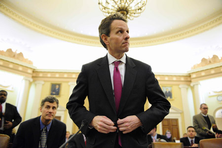 U.S. Treasury Secretary Timothy Geithner arrives to testify before the House Ways and Means Committee on an overview of Obama administration's FY2010 budget on Capitol Hill, Washington, D.C., March 3, 2009. 