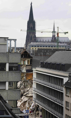 The remains of the former town archive of the German city of Cologne is pictured as a heap of rubble, following the collapse of the building March 3, 2009.