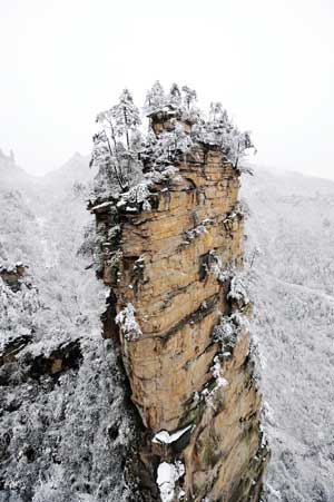 Picture taken on March 4, 2009 shows a view of the Tianzi Mountain in Zhangjiajie, a UNESCO heritage site in central China's Hunan Province. [Xinhua] 