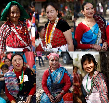 Nepali women in traditional dresses take part in a celebration to mark the International Women's Day in Nepal's capital Kathmandu on March 8, 2009. The main theme of the International Women's Day for Nepal this year is 'Voice of All Nepalis: Drafting Women-friendly Constitution.' 