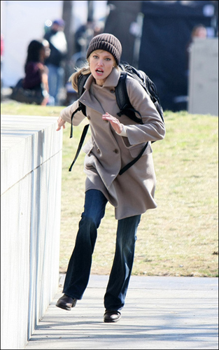 Angelina Jolie shot a few action scenes on the set of 'Salt' on Thursday, March 5, 2009.