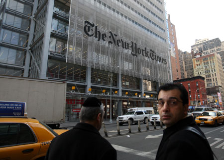 The headquarters building of New York Times is seen in this picture taken in Manhattan of New York, March 10, 2009. The 