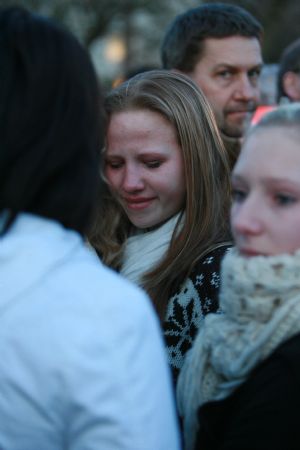 Relatives and friends of victims wait outside the Albertville high school in the town of Winnenden near the southwestern German city of Stuttgart, March 11, 2009.