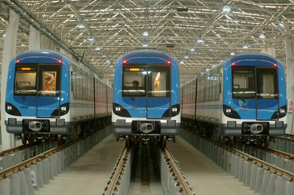1 This blue train is designed for Metro Line 8 in Shanghai.
