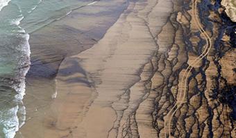 Photo taken on March 12, 2009 shows the beach polluted by an oil spill from a cargo ship that was damaged in stormy seas off Australia's east coast in Queensland. [Xinhua] 