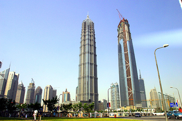 The twin towers of Jinmao Tower and Shanghai World Financial Center, currently under construction