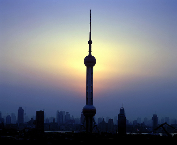 Oriental Pearl Tower is a landmark on the Shanghai skyline.