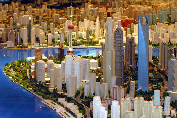 A model of the Lujiazui Financial and Trade Zone, Pudong District, on display in the Shanghai Urban Planning Exhibition Center