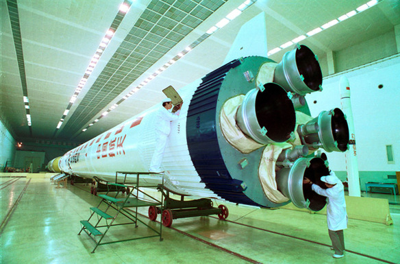 The Carrier Rocket, Long March IV, was built in the aerospace center in Shanghai.