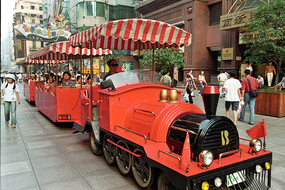 A Scenic train runs on the Nanjing Pedestrian Road